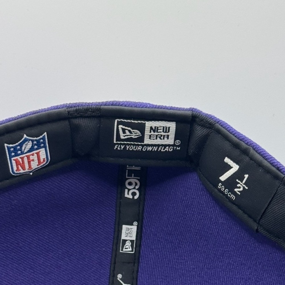 New Era Baltimore Ravens Big Logo Script Down 59FIFTY Fitted Hat Cap Sz 7 1/8 - Picture 2 of 3